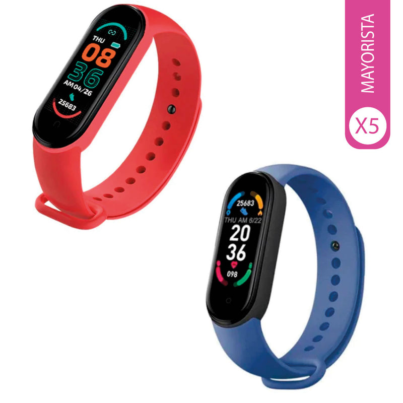 Pack de 5 relojes inteligente smart band m6 azul y rojo active life