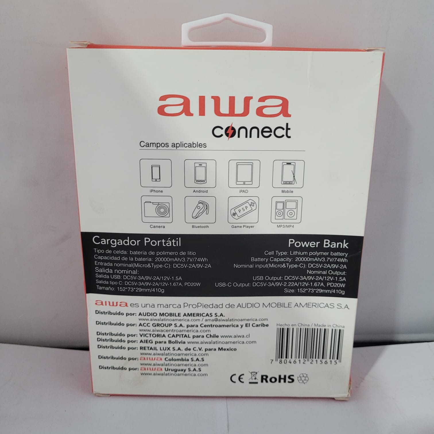 Cargador Portatil Aiwa Power  Bank Negro 20000 Mah