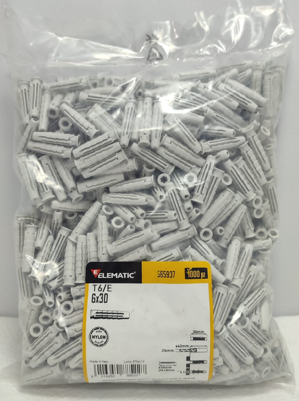 Tarugo De Expansión Nylon Elematic 565937 T6/E 6X30 Gris 1000 Unidades