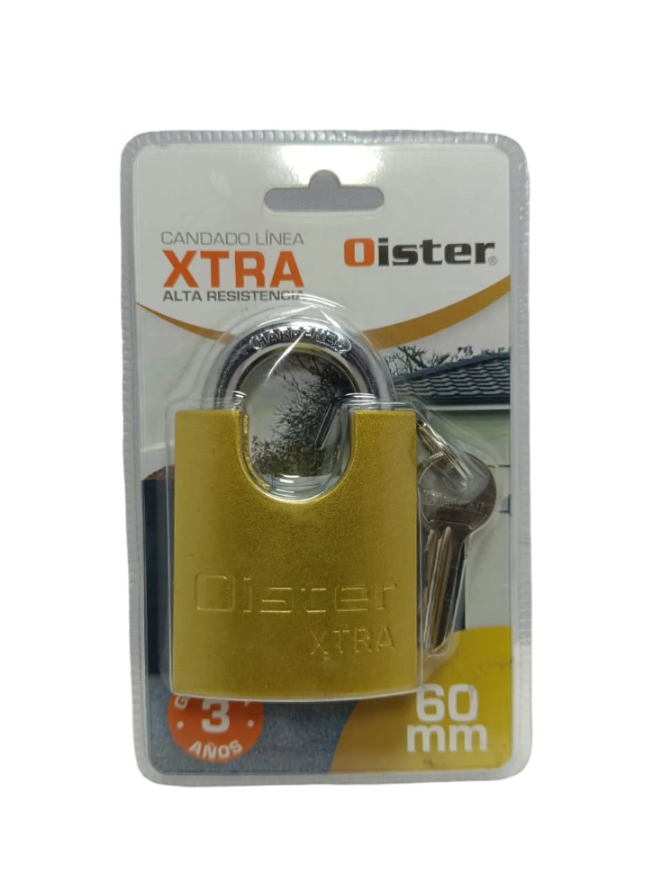 Candado Oister Xtra Con Hombro 60mm En Blister Dorado