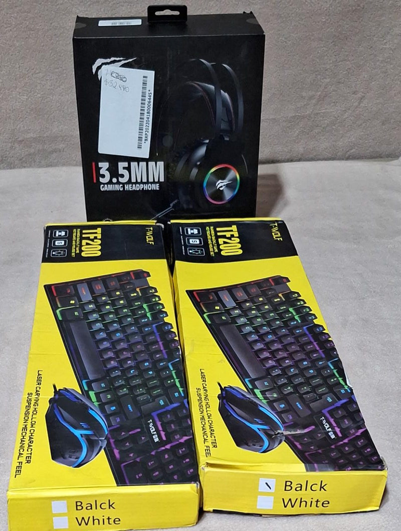 Pack de dos teclados gamer t-wolf tf200 y audífonos gamer rgb h654 con micrófono