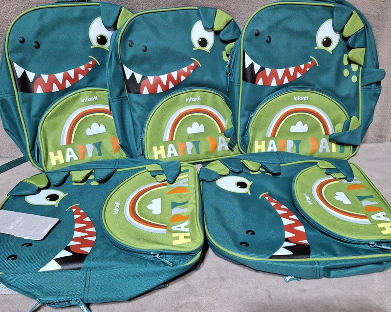 Pack 5 mochilas dinosaurio verde infanti