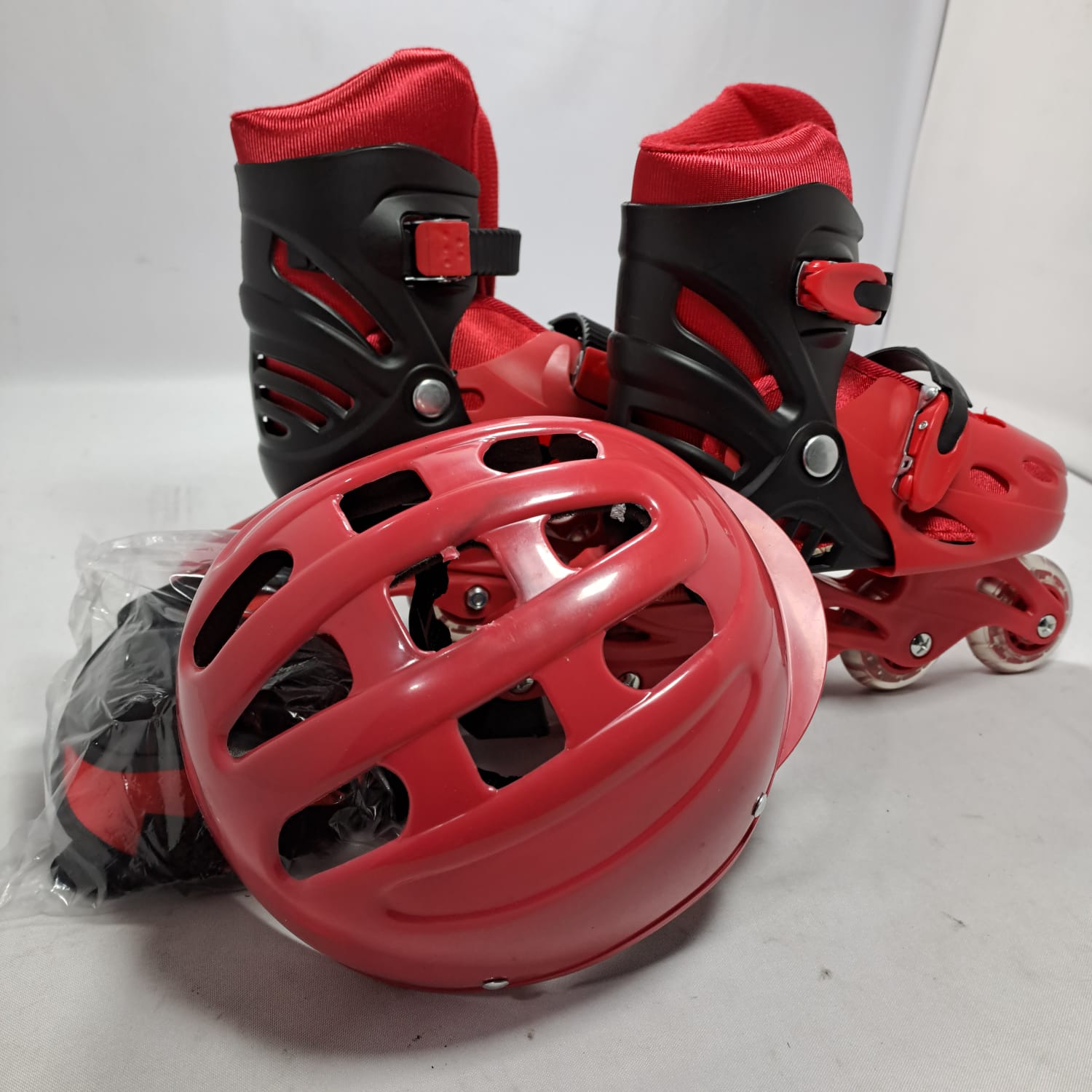 Patines + Casco  + Rodilleras Rollers Lineal Con Mochila Rojo 39-42 Niña