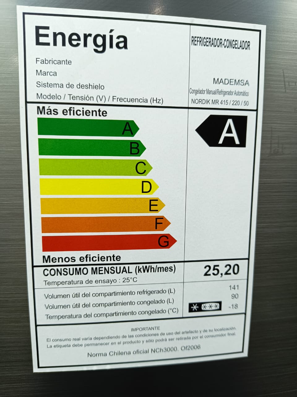 Refrigerador-Congelador Mademsa Nordik Mr 415 Plus Sist. Desh. Manual / Automatico Inox 231 L