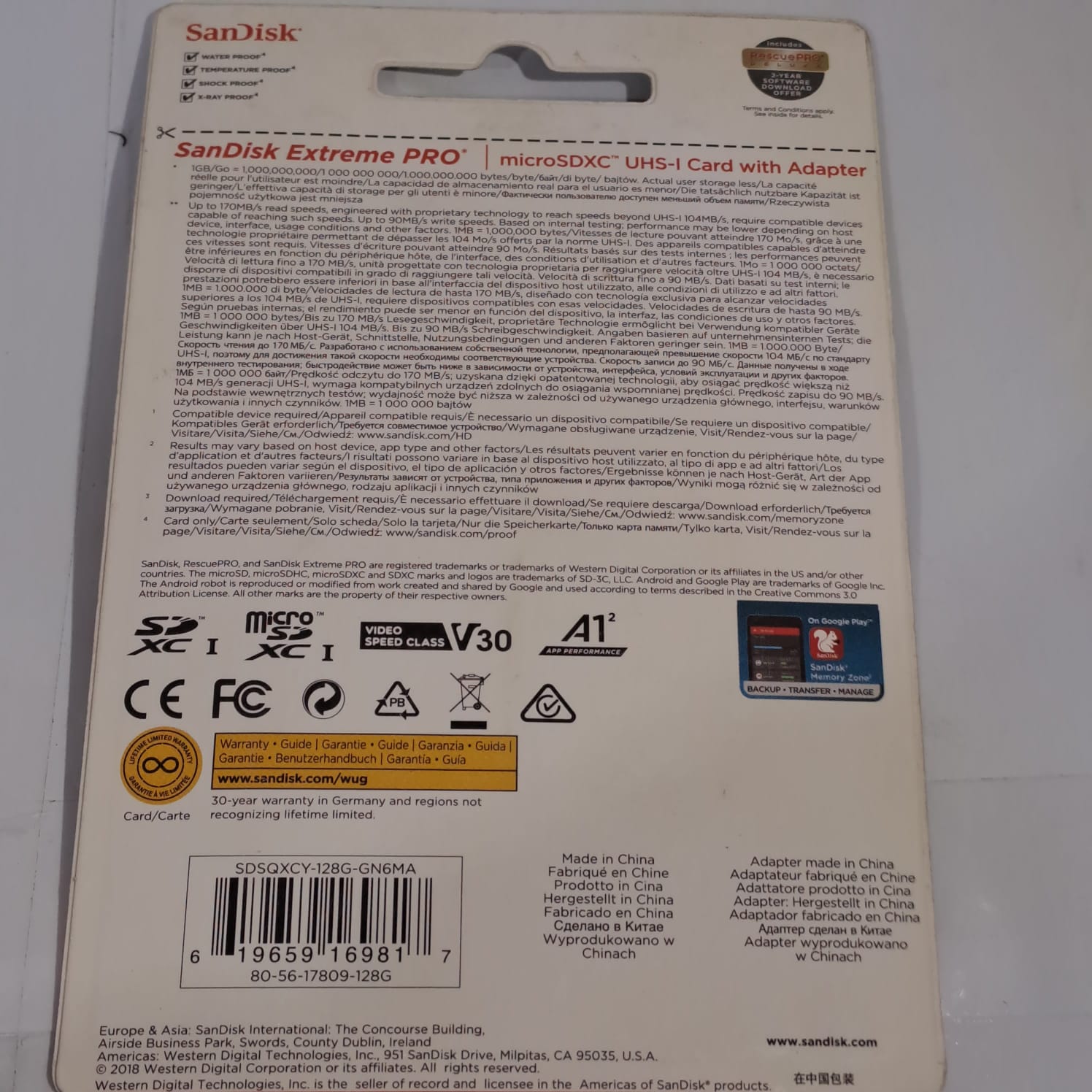 Tarjeta Microsd Con Adaptador Sd Sandisk Extreme Pro 128Gb