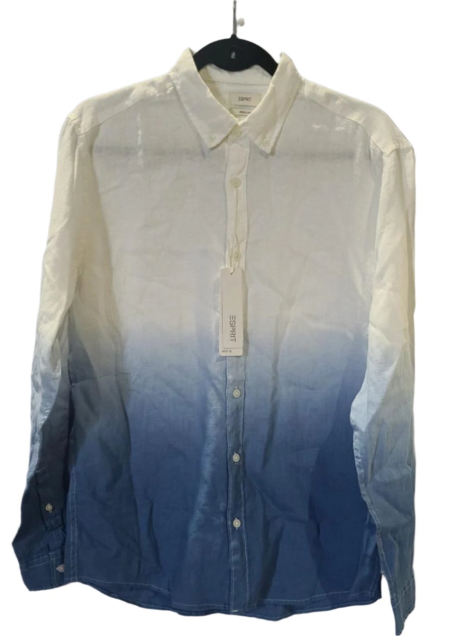 Camisa Lino Esprit Blanco Con Celeste M Masculino