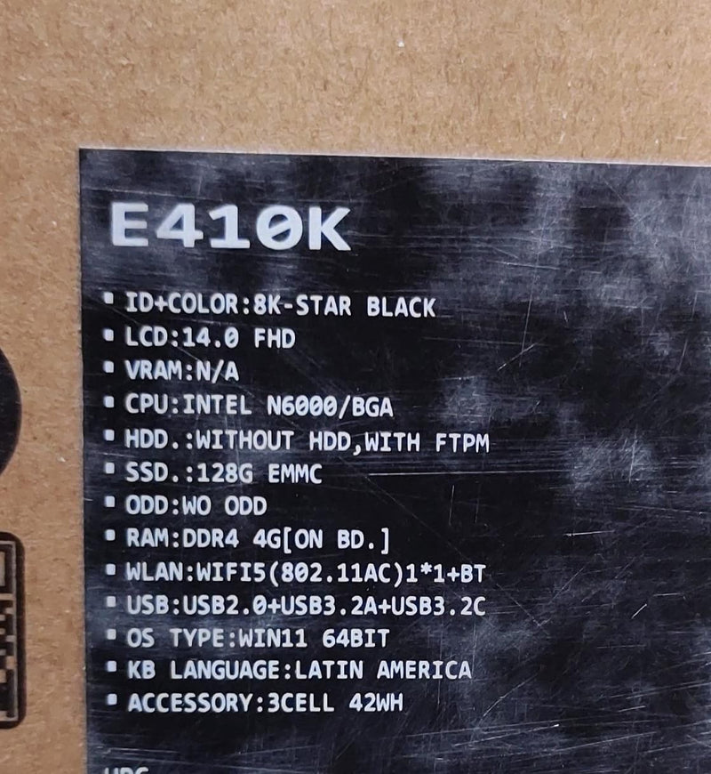 Notebook asus e410k black 4 ram/128gb ssd