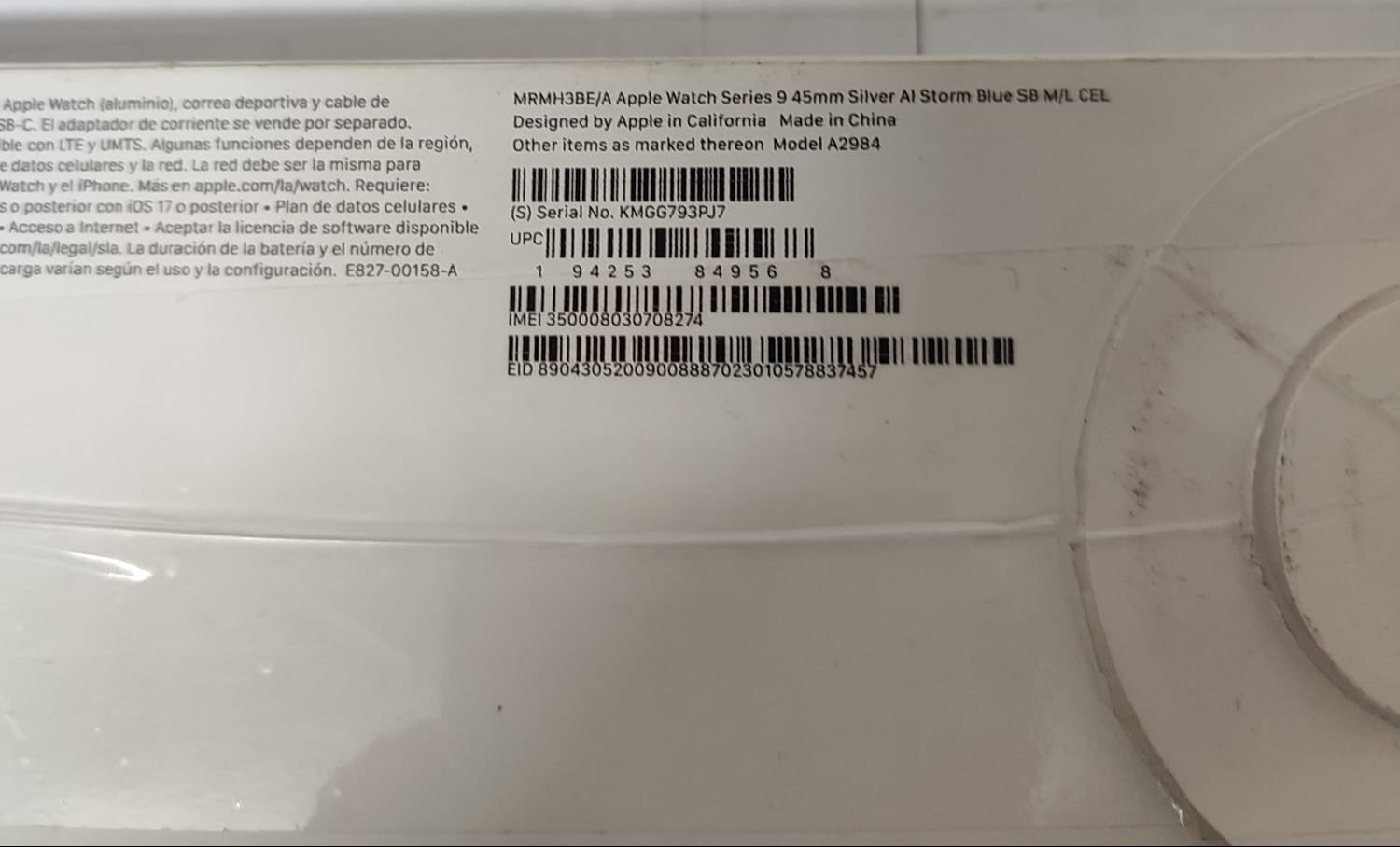 Reloj Apple Watch Series 9 A2984 Silver Al Storm Blue 45mm (M/L)