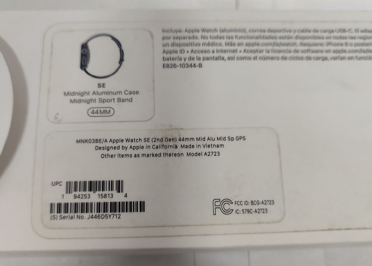 Reloj Apple Watch Se (2nd Gen) A2723 Mid Alu Mid 45mm
