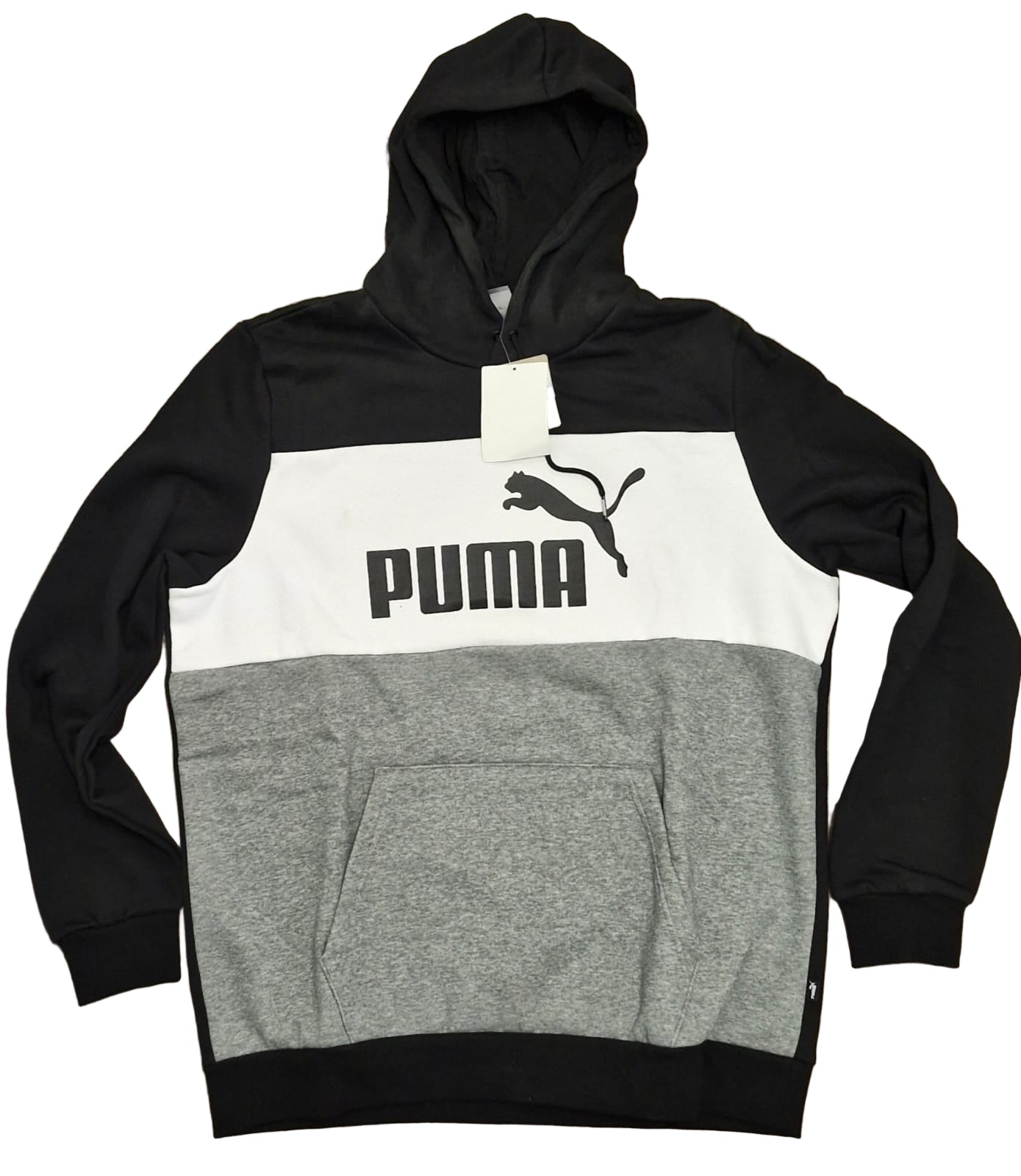 Poleron Con Capucha Puma Colorblook Hoodie Fl /670829 Plomo /Blanco L Masculino