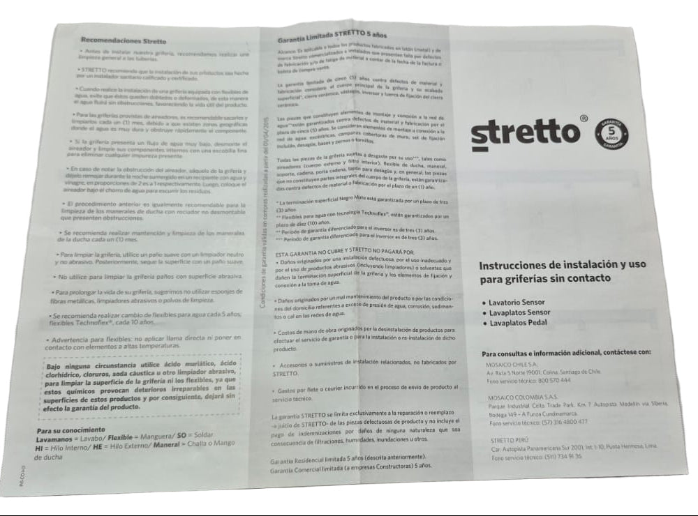 Grifería Con Sensor Stretto Lavatorio