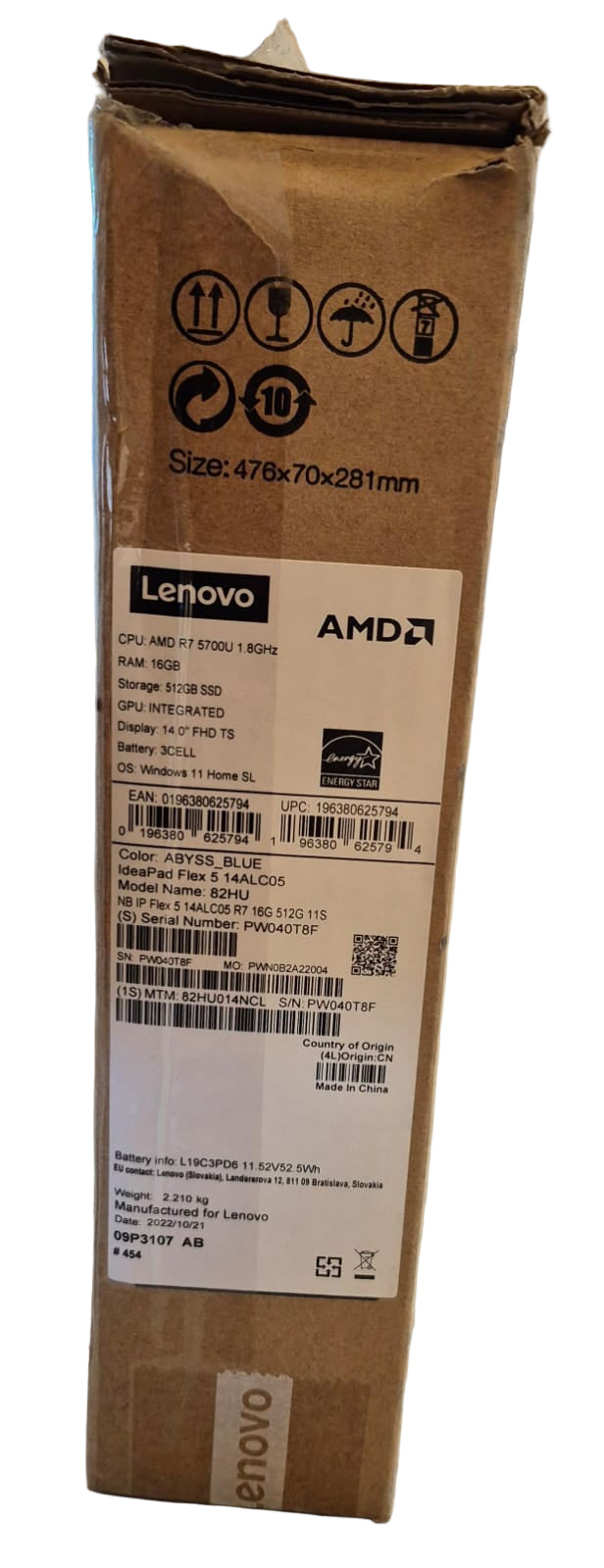 Notebook Lenovo 82hu Amd R7 5700u 1.8ghz Gris 16gb Ram / 512gb Ssd