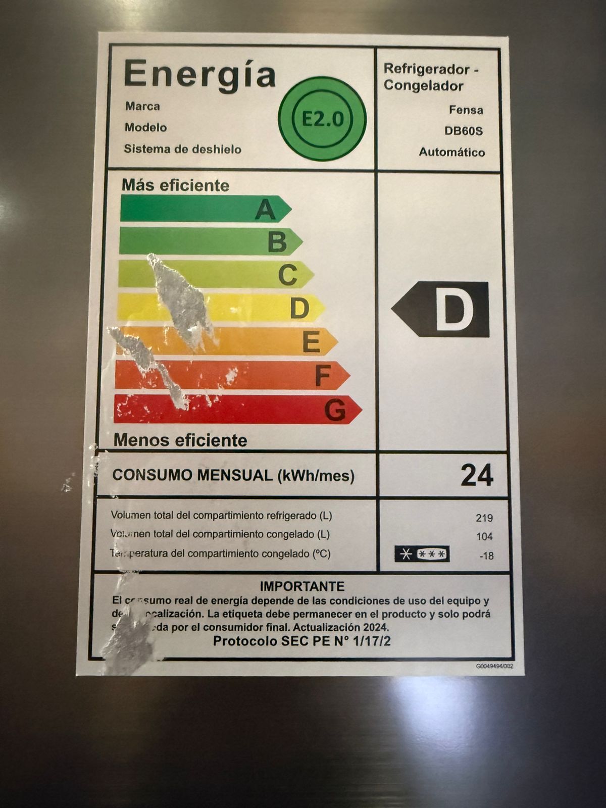 Refrigerador FENSA DB60S Gris 323 Litros