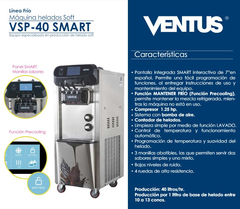 Maquina De Helados Soft Ventus Vsp-40 Smart [Openbox] [Wall]