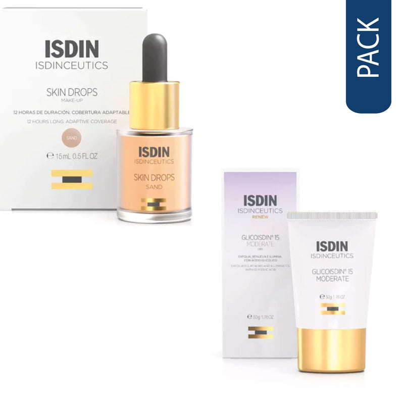 Pack Isdin, Maquillaje Skin Drops y Glicoisdin 15% Moderate Gel