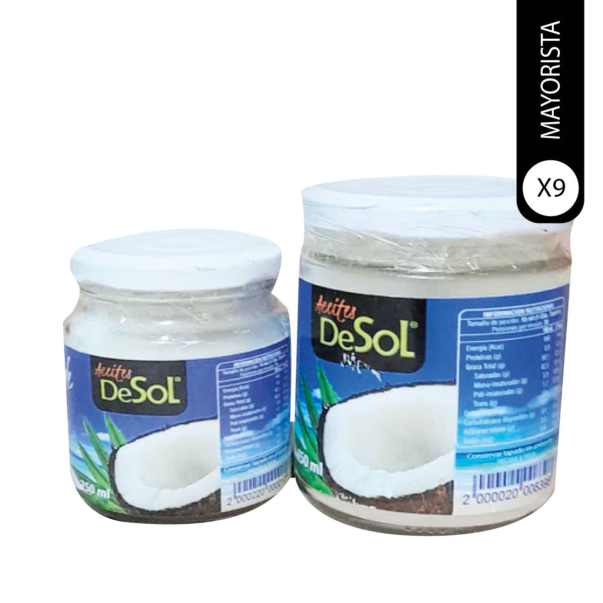 Pack 9 aceites de coco extra virgen  DeSol (250cml, 450ml)