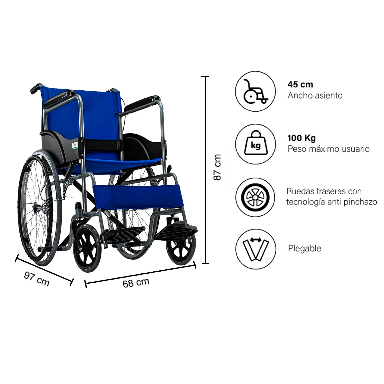 Silla De Ruedas Plegable Fistcare Standard 2.0 Azul [2NE]