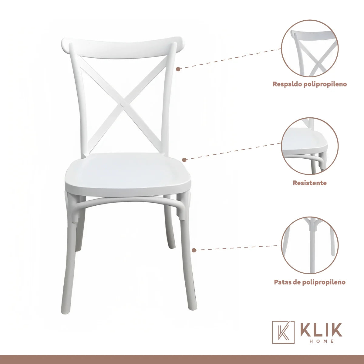 SILLA DE TERRAZA EXTERIOR O COMEDOR KLIK CROSSBACK DANUBIO BLANCA