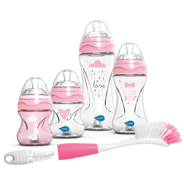 Set De Mamaderas 4 Un+Limpia Mamadera Nuvita Nu-Albbu033 Rosado 0+M