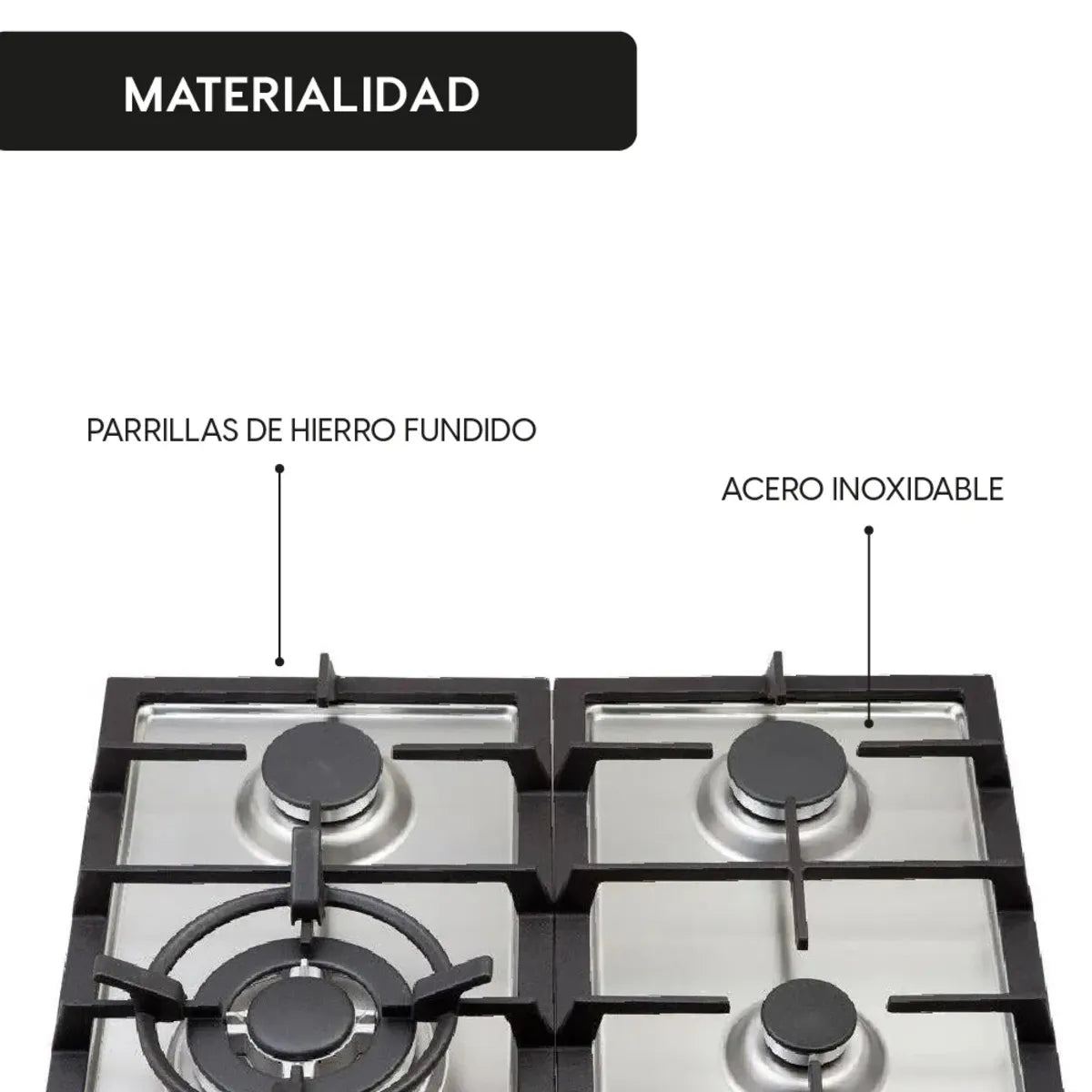 Encimera de Gas Empotrable FDV Design 60 cm 4 Quemadores (1 Triple Corona) Gris