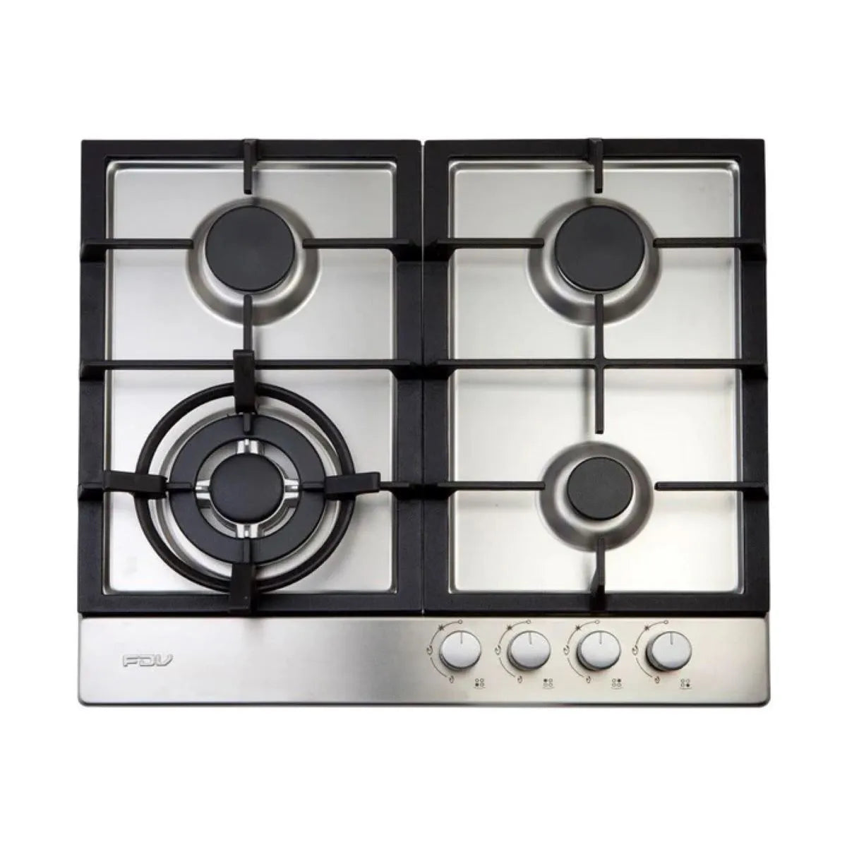 Encimera de Gas Empotrable FDV Design 60 cm - 4 Quemadores (1 Triple Corona), Gris